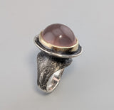 Rose Quartz, Sterling Silver and 14kt Gold Ring