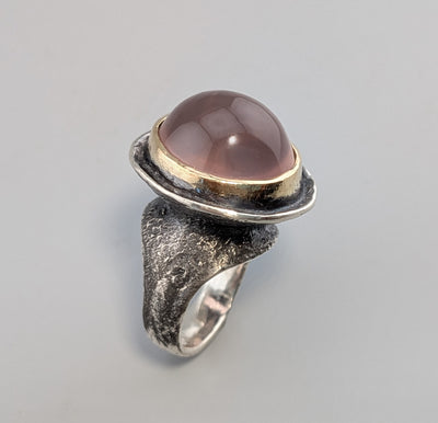 Rose Quartz, Sterling Silver and 14kt Gold Ring