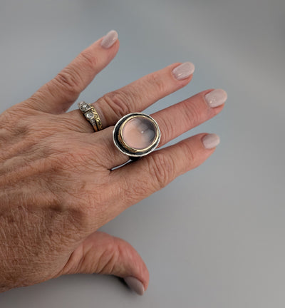 Rose Quartz, Sterling Silver and 14kt Gold Ring