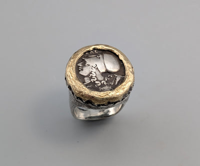 Athena/Pegasus AR Stater, Sterling Silver and 14kt Gold Ring