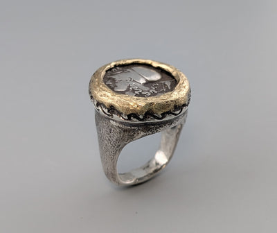 Athena/Pegasus AR Stater, Sterling Silver and 14kt Gold Ring