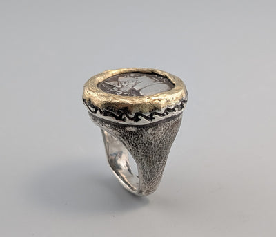 Athena/Pegasus AR Stater, Sterling Silver and 14kt Gold Ring