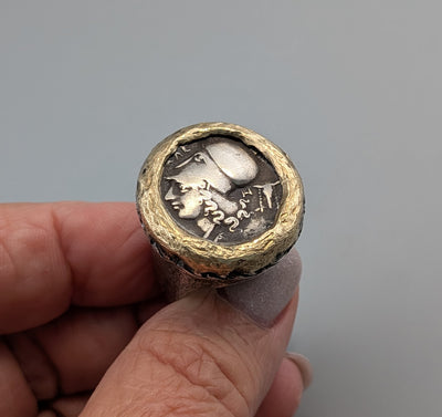 Athena/Pegasus AR Stater, Sterling Silver and 14kt Gold Ring