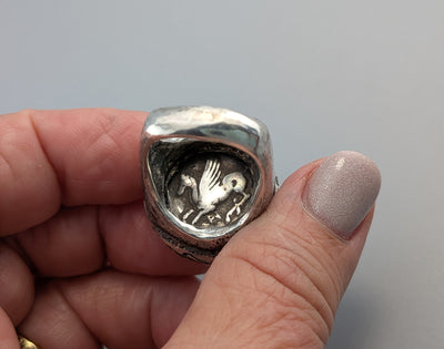 Athena/Pegasus AR Stater, Sterling Silver and 14kt Gold Ring
