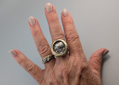 Athena/Pegasus AR Stater, Sterling Silver and 14kt Gold Ring