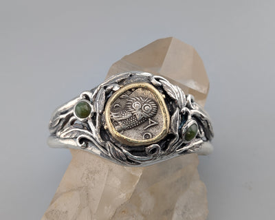 Old Style Athena Owl AR Tetradrachm, Sterling Silver and 14kt Gold Bracelet