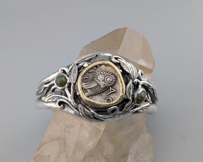 Old Style Athena Owl AR Tetradrachm, Sterling Silver and 14kt Gold Bracelet