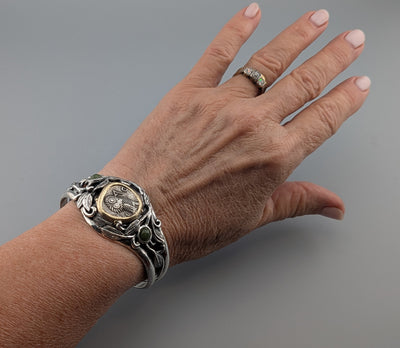 Old Style Athena Owl AR Tetradrachm, Sterling Silver and 14kt Gold Bracelet