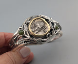 Old Style Athena Owl AR Tetradrachm, Sterling Silver and 14kt Gold Bracelet