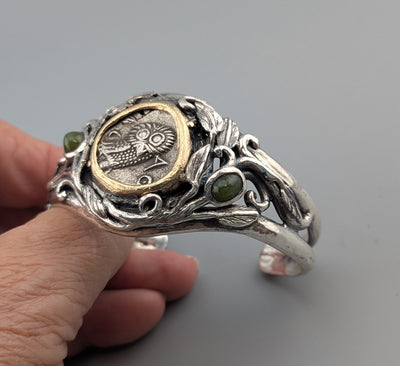 Old Style Athena Owl AR Tetradrachm, Sterling Silver and 14kt Gold Bracelet
