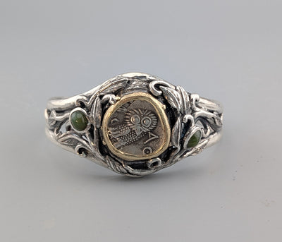 Old Style Athena Owl AR Tetradrachm, Sterling Silver and 14kt Gold Bracelet