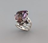 Fancy Cut Ametrine, Sterling Silver Ring with Golden Sapphire
