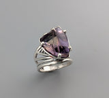 Fancy Cut Ametrine, Sterling Silver Ring with Golden Sapphire