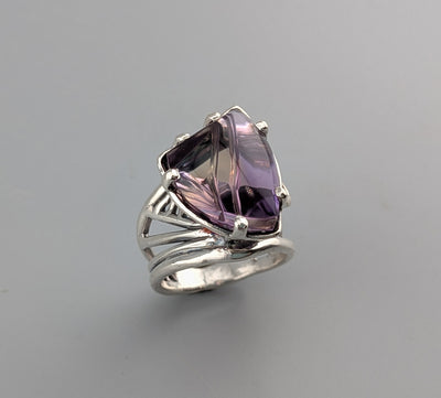 Fancy Cut Ametrine, Sterling Silver Ring with Golden Sapphire