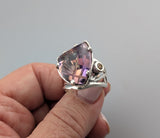 Fancy Cut Ametrine, Sterling Silver Ring with Golden Sapphire