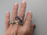 Fancy Cut Ametrine, Sterling Silver Ring with Golden Sapphire