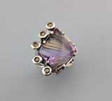 Fancy Cut Ametrine Sterling Silver Ring with Golden Sapphires