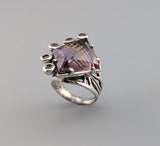 Fancy Cut Ametrine Sterling Silver Ring with Golden Sapphires
