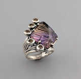 Fancy Cut Ametrine Sterling Silver Ring with Golden Sapphires