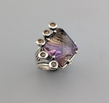 Fancy Cut Ametrine Sterling Silver Ring with Golden Sapphires