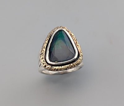Smoked Ethiopian Opal, Sterling Silver and 14kt Gold Ring