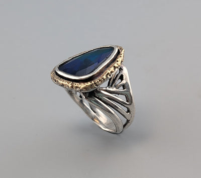 Smoked Ethiopian Opal, Sterling Silver and 14kt Gold Ring