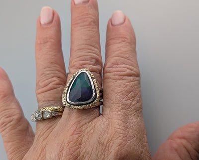 Smoked Ethiopian Opal, Sterling Silver and 14kt Gold Ring