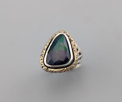 Smoked Ethiopian Opal, Sterling Silver and 14kt Gold Ring