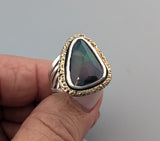 Smoked Ethiopian Opal, Sterling Silver and 14kt Gold Ring