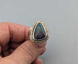 Smoked Ethiopian Opal, Sterling Silver and 14kt Gold Ring
