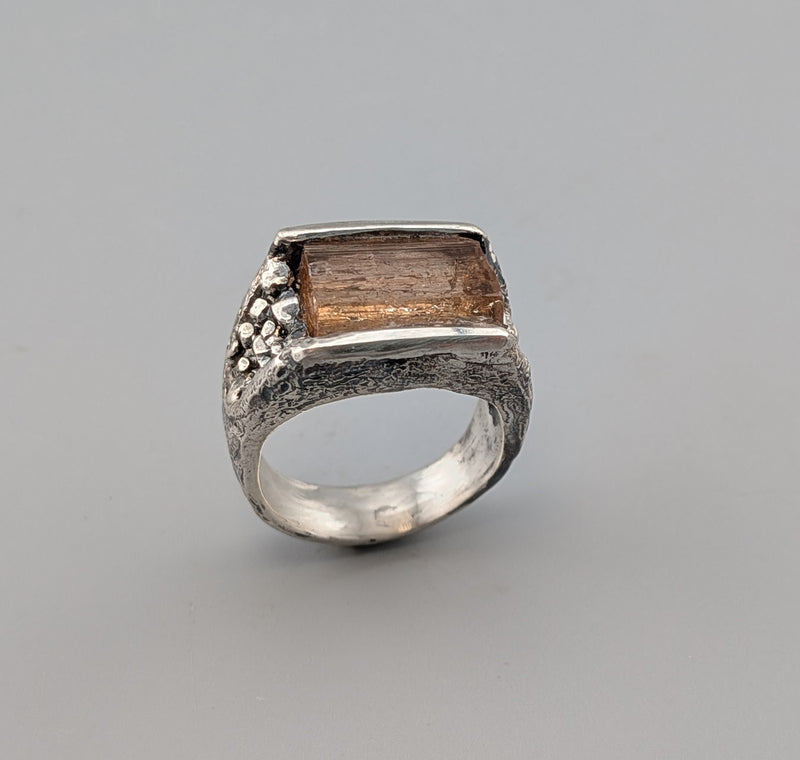 Natural Imperial Topaz Crystal, Sterling Silver Ring