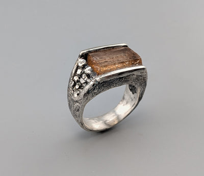 Natural Imperial Topaz Crystal, Sterling Silver Ring