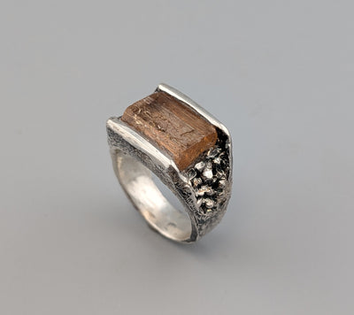 Natural Imperial Topaz Crystal, Sterling Silver Ring