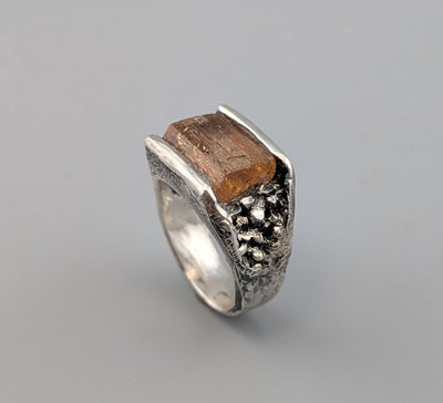 Natural Imperial Topaz Crystal, Sterling Silver Ring