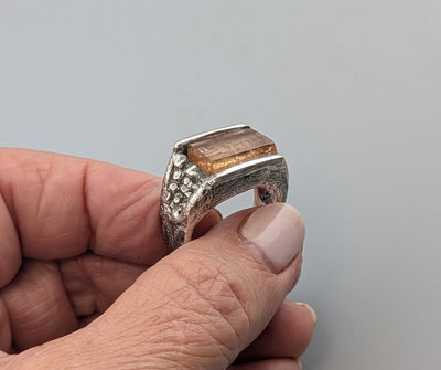 Natural Imperial Topaz Crystal, Sterling Silver Ring
