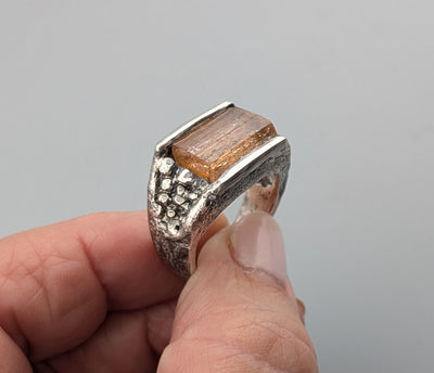 Natural Imperial Topaz Crystal, Sterling Silver Ring