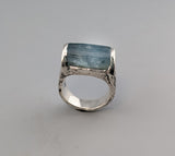 Natural Aquamarine Crystal, Sterling Silver Ring with 14kt Gold Accents