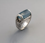 Natural Aquamarine Crystal, Sterling Silver Ring with 14kt Gold Accents