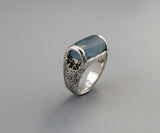 Natural Aquamarine Crystal, Sterling Silver Ring with 14kt Gold Accents