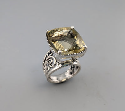 Large Lemon Yellow Citrine, Sterling Silver Ring