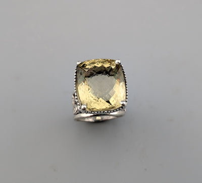 Large Lemon Yellow Citrine, Sterling Silver Ring
