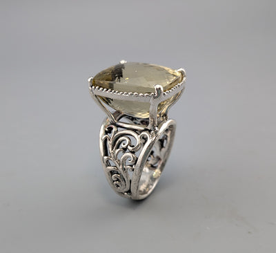 Large Lemon Yellow Citrine, Sterling Silver Ring