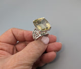 Large Lemon Yellow Citrine, Sterling Silver Ring