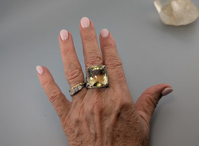 Large Lemon Yellow Citrine, Sterling Silver Ring