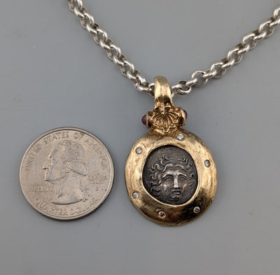 Helios, Ancient AR Drachm, 14kt Gold Pendant/Pearl Enhancer