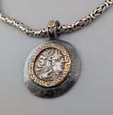 Ancient AR Tetradrachm, Lysimachos, Sterling Silver and 14kt Gold Pendant