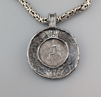 Ancient AR Tetradrachm, Lysimachos, Sterling Silver and 14kt Gold Pendant