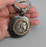 Ancient AR Tetradrachm, Lysimachos, Sterling Silver and 14kt Gold Pendant