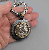Ancient AR Tetradrachm, Lysimachos, Sterling Silver and 14kt Gold Pendant