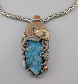 Large Jurassic Classic Sterling Silver and 14kt Gold Pendant